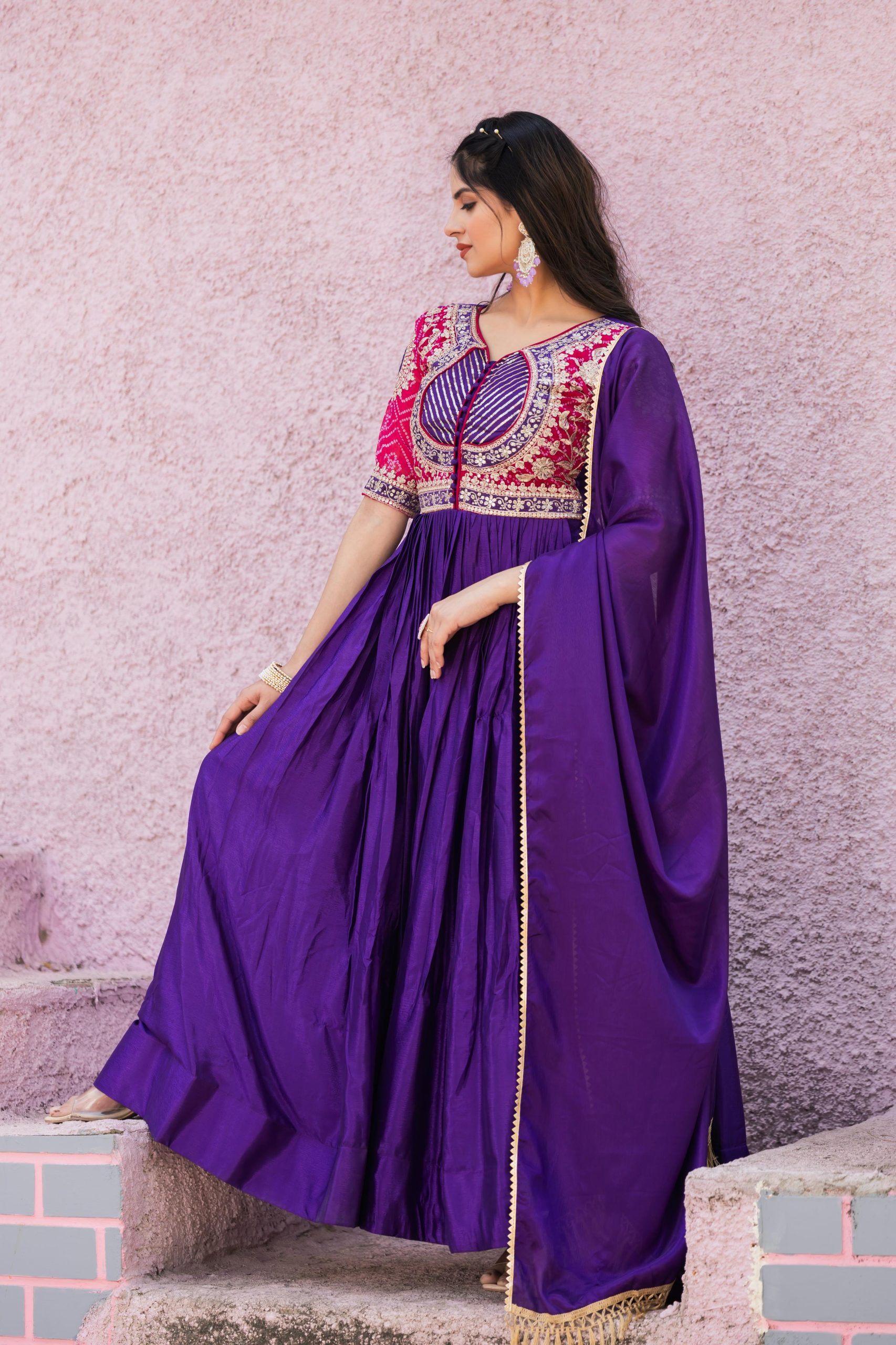 Ram 088 Purple Color chinon bandhrej Heavy 3mm Sequence Embroidery Work Anarkali Gown Wedding Party, Festive, Events Etc.4-6 Working Days@2049/- only | Gowns, Bollywood Gowns, Creative Gowns, Designer Gowns, Embroidered Gowns, Party Wear Gowns, Straight Suits