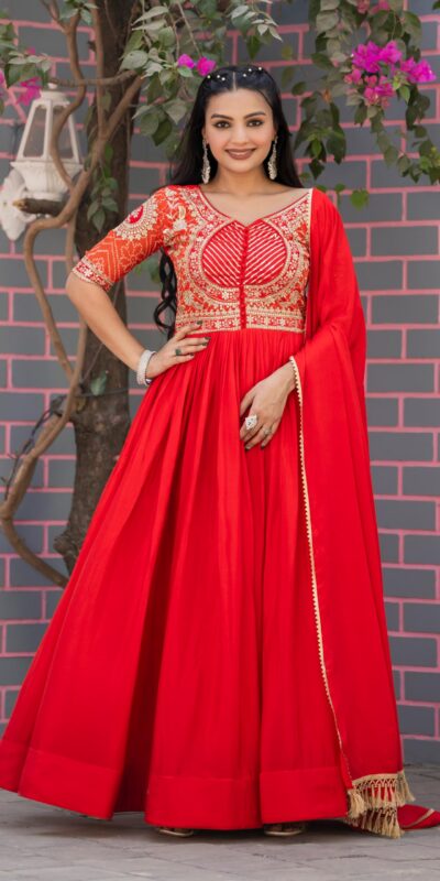 Ram 088 Red Color chinon bandhrej Heavy 3mm Sequence Embroidery Work Anarkali Gown Wedding Party, Festive, Events Etc.4-6 Working Days@2049/- only | Gowns, Bollywood Gowns, Creative Gowns, Designer Gowns, Embroidered Gowns, Party Wear Gowns, Straight Suits