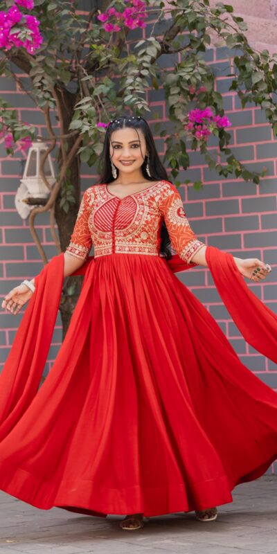 Ram 088 Red Color chinon bandhrej Heavy 3mm Sequence Embroidery Work Anarkali Gown Wedding Party, Festive, Events Etc.4-6 Working Days@2049/- only | Gowns, Bollywood Gowns, Creative Gowns, Designer Gowns, Embroidered Gowns, Party Wear Gowns, Straight Suits