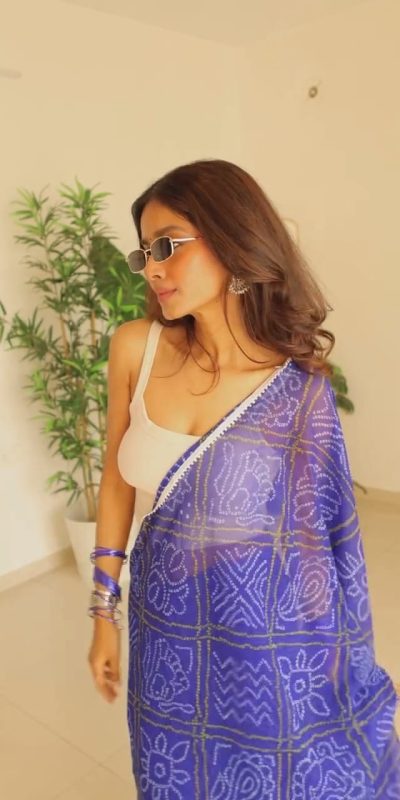 SC 410 Blue Color Soft Georgette Silk Bandhani Design Saree Casual, Wedding, Festive, Events . Expected Delivery 4-6 Working Days @1599/- only | Designer Sarees, Embroidered Sarees, Sarees, Bollywood Sarees, Creative Sarees, Ethnic Saree, Modern Digital sarees, Party Wear Sarees