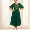 Aglow Green Color Georgette Butti Embroidery Thread Work Gown