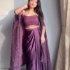 Amazing Wine Color Rangoli Silk Sequence Threads Work Dhoti Suit