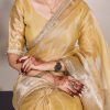 Attractive Gold Color Tissue Shimmer Zari Weaving Work Saree