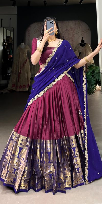 Awesome Pink Color Narayan Pattu Zari Weaving Work Lehenga Choli