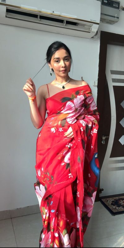 SC 227 Red Color Soft Organza Silk Ready To Wear Saree Casual, Wedding, Festive, Events . Expected Delivery 4-6 Working Days @1549/- only | Designer Sarees, Embroidered Sarees, Sarees, Bollywood Sarees, Creative Sarees, Ethnic Saree, Modern Digital sarees, Party Wear Sarees