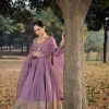 Cool Light Purple Color Roman Silk Embroidery Sequence Work Gown