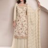 Dazzling Half White Color Chinon Multi Work Salwar Suit