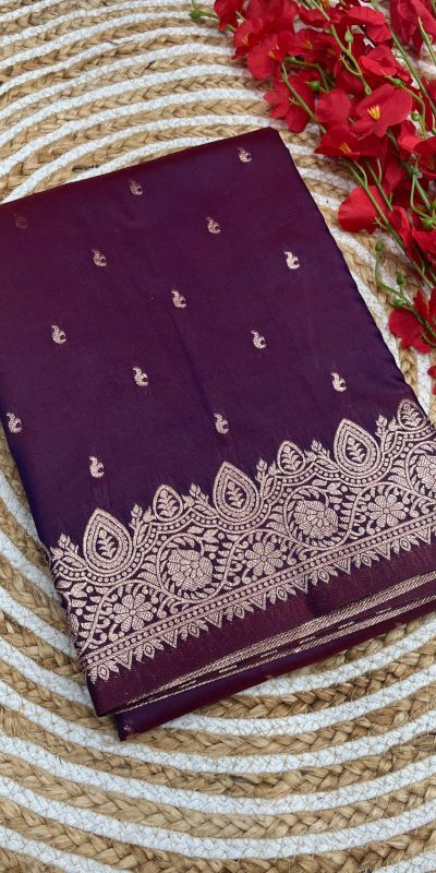 Wine Banarasi Silk Zari Weaving Pallu Saree