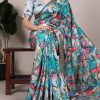 Glowing Blue Color Tushar Silk With Viscose Border Printed Saree