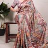 Glowing Cream Color Tushar Silk With Viscose Border Printed Saree