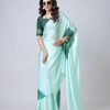 Glowing Sea Green Color Japan Satin Digital Print Work Saree
