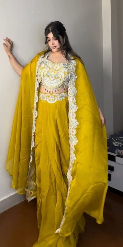Gorgeous Yellow Color Georgette Sequence Diamond Work Dhoti Suit