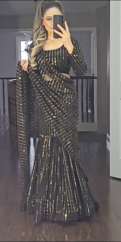 Grand Black Color fancy Lecrae Drop style Lehenga Choli