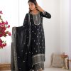 Lovely Black Color Chinon Silk Embroidery Jari Work Salwar Suit