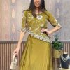 Pretty Mehndi Color Chinon Sequence Work Skirt Suit