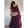 Simple Wine Color Georgette Thread Sequence Salwar Suit