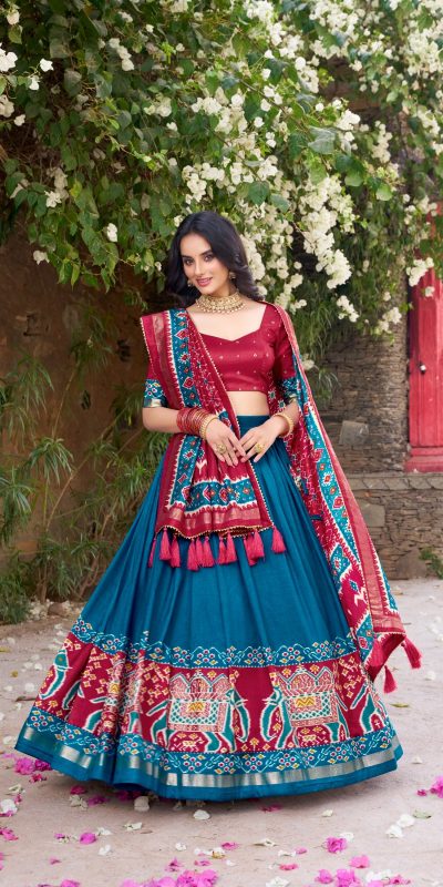 Superb Blue Color Tushar Silk Patola Printed  Lehenga Choli
