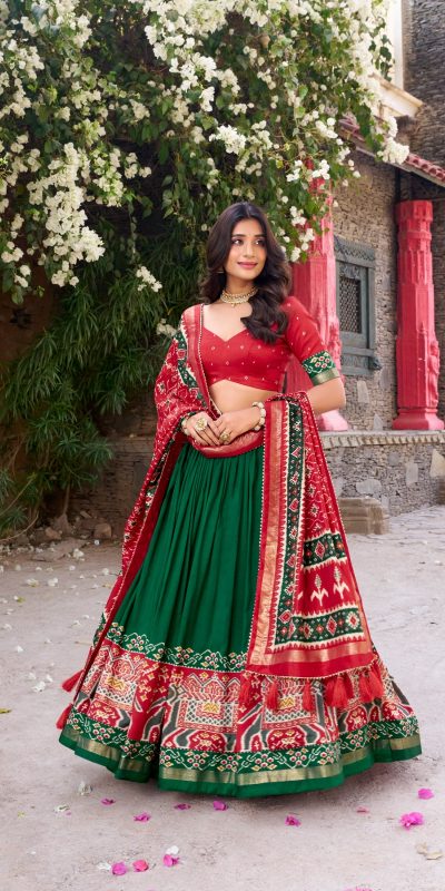 Superb Green Color Tushar Silk Patola Printed Lehenga Choli