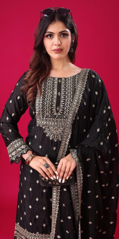 ZF 5006 Black Color Chinon Silk Sequence Work Salwar Suit Casual, Wedding, Festive, Events . Expected Delivery  4-6 Working Days @2149/- only      | Casual Suits, Jump Suits, Salwar suit, Creative suits, Designer Suits, Palazzo Suits, Party Wear Suits, Patiala Suits, Straight Suits