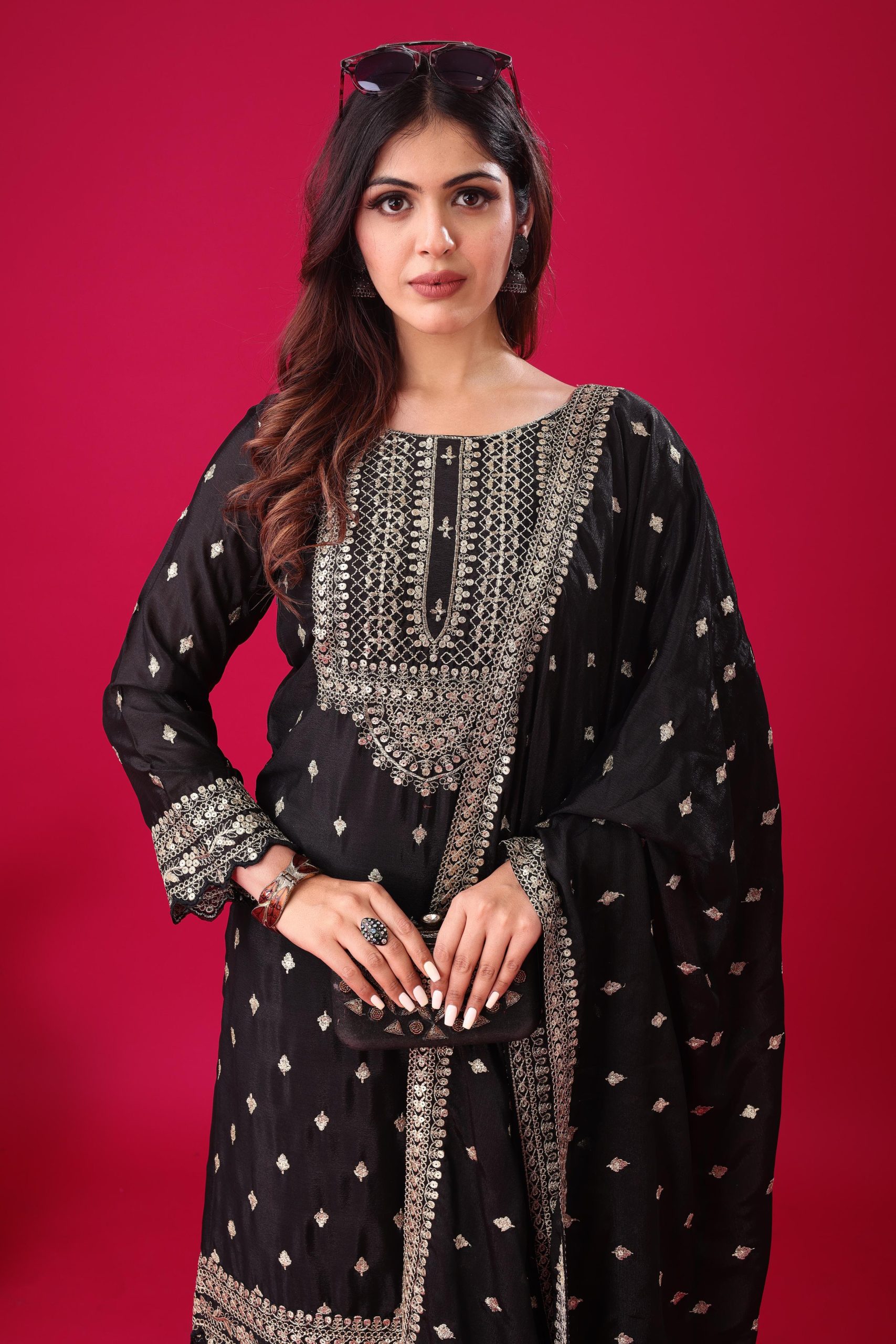 ZF 5006 Black Color Chinon Silk Sequence Work Salwar Suit Casual, Wedding, Festive, Events . Expected Delivery 4-6 Working Days @2149/- only | Casual Suits, Jump Suits, Salwar suit, Creative suits, Designer Suits, Palazzo Suits, Party Wear Suits, Patiala Suits, Straight Suits