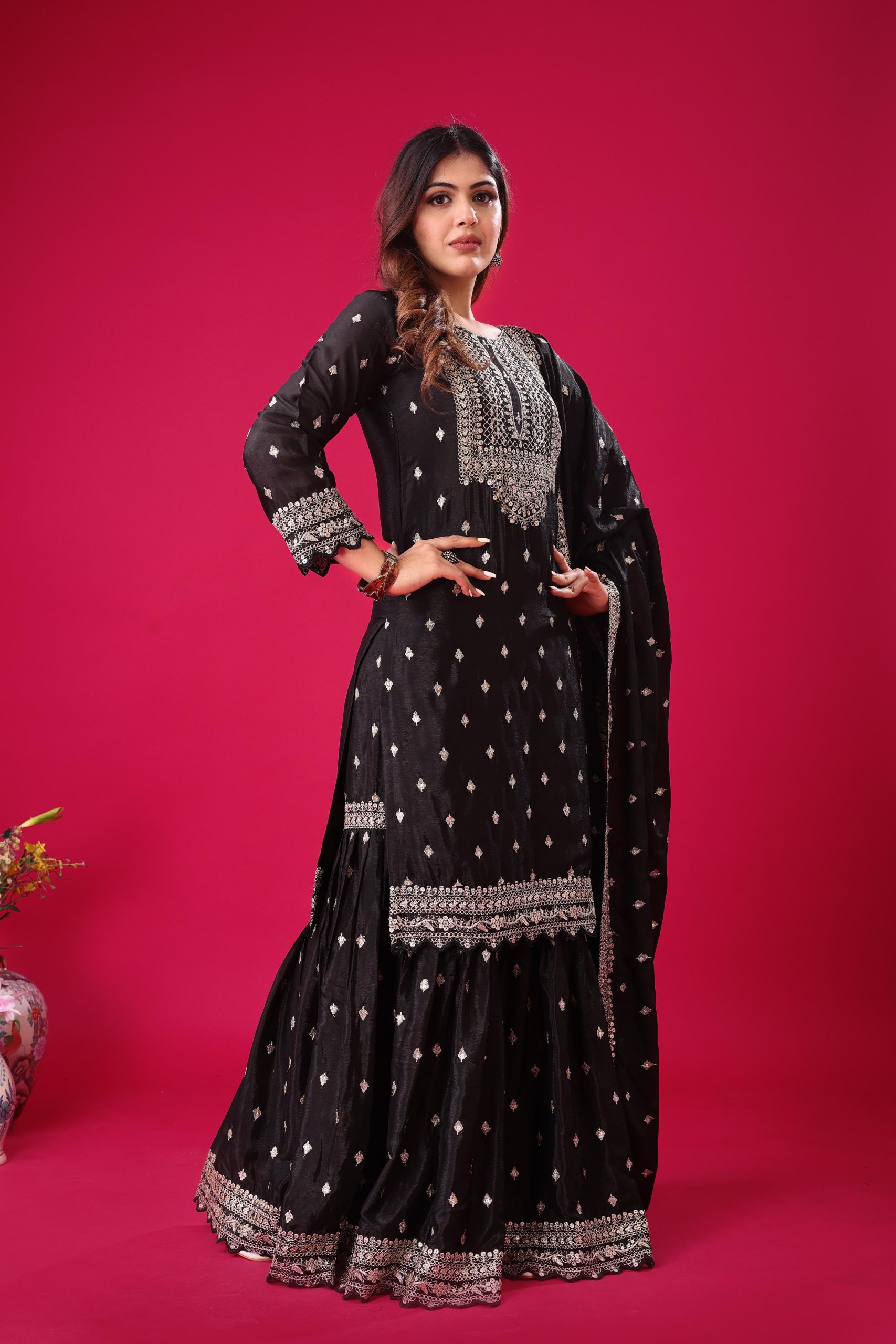 ZF 5006 Black Color Chinon Silk Sequence Work Salwar Suit Casual, Wedding, Festive, Events . Expected Delivery 4-6 Working Days @2149/- only | Casual Suits, Jump Suits, Salwar suit, Creative suits, Designer Suits, Palazzo Suits, Party Wear Suits, Patiala Suits, Straight Suits