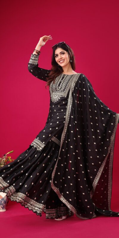 ZF 5006 Black Color Chinon Silk Sequence Work Salwar Suit Casual, Wedding, Festive, Events . Expected Delivery 4-6 Working Days @2149/- only | Casual Suits, Jump Suits, Salwar suit, Creative suits, Designer Suits, Palazzo Suits, Party Wear Suits, Patiala Suits, Straight Suits