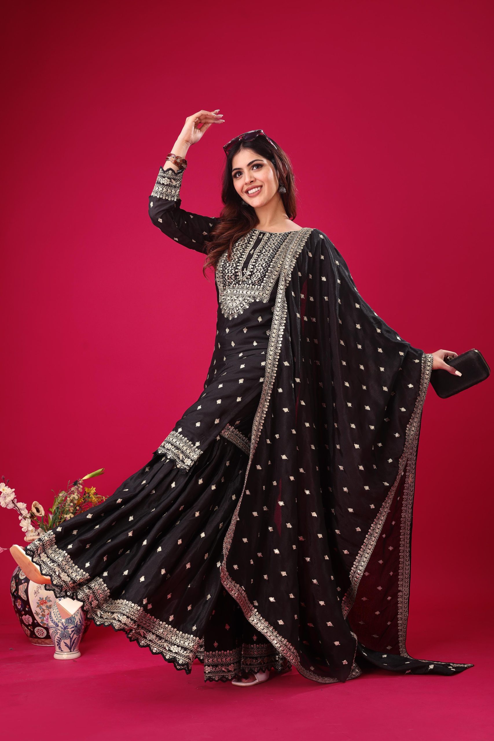 ZF 5006 Black Color Chinon Silk Sequence Work Salwar Suit Casual, Wedding, Festive, Events . Expected Delivery 4-6 Working Days @2149/- only | Casual Suits, Jump Suits, Salwar suit, Creative suits, Designer Suits, Palazzo Suits, Party Wear Suits, Patiala Suits, Straight Suits