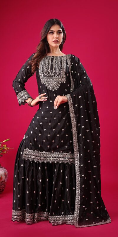 ZF 5006 Black Color Chinon Silk Sequence Work Salwar Suit Casual, Wedding, Festive, Events . Expected Delivery 4-6 Working Days @2149/- only | Casual Suits, Jump Suits, Salwar suit, Creative suits, Designer Suits, Palazzo Suits, Party Wear Suits, Patiala Suits, Straight Suits