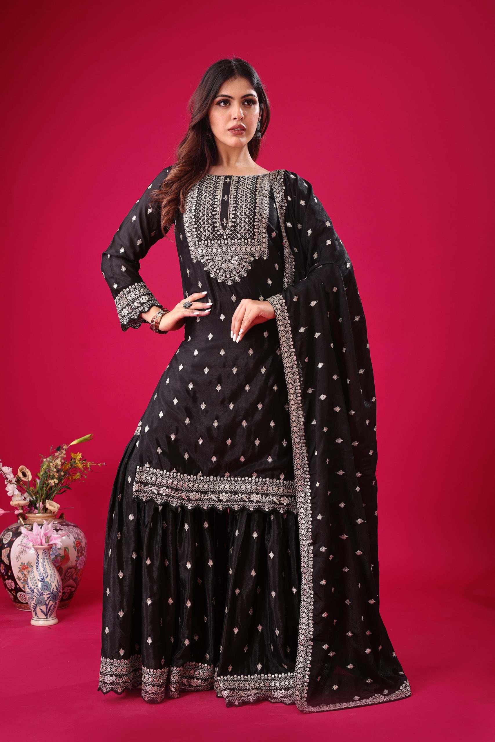 ZF 5006 Black Color Chinon Silk Sequence Work Salwar Suit Casual, Wedding, Festive, Events . Expected Delivery 4-6 Working Days @2149/- only | Casual Suits, Jump Suits, Salwar suit, Creative suits, Designer Suits, Palazzo Suits, Party Wear Suits, Patiala Suits, Straight Suits