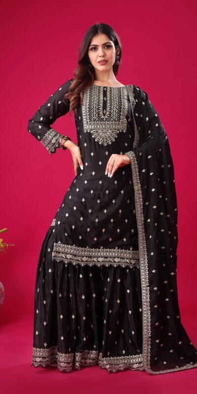 ZF 5006 Black Color Chinon Silk Sequence Work Salwar Suit Casual, Wedding, Festive, Events . Expected Delivery 4-6 Working Days @2149/- only | Casual Suits, Jump Suits, Salwar suit, Creative suits, Designer Suits, Palazzo Suits, Party Wear Suits, Patiala Suits, Straight Suits