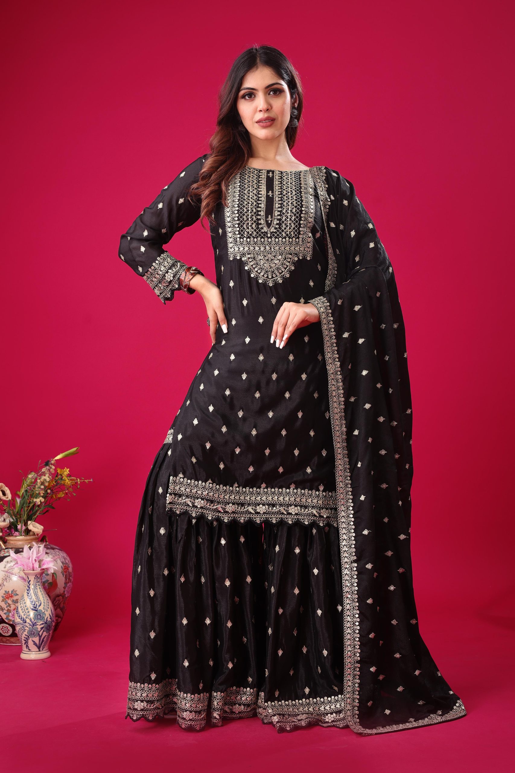 ZF 5006 Black Color Chinon Silk Sequence Work Salwar Suit Casual, Wedding, Festive, Events . Expected Delivery 4-6 Working Days @2149/- only | Casual Suits, Jump Suits, Salwar suit, Creative suits, Designer Suits, Palazzo Suits, Party Wear Suits, Patiala Suits, Straight Suits