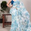 YNF 7006 Blue Color Weightless Marble Floral Print Pearl Lace Border Saree , Wedding, Festive, Events . Expected Delivery  4-6 Working Days @1599/- only                                                                                                                                             | Designer Sarees, Embroidered Sarees, Sarees, Bollywood Sarees, Creative Sarees, Ethnic Saree, Modern Digital sarees, Party Wear Sarees