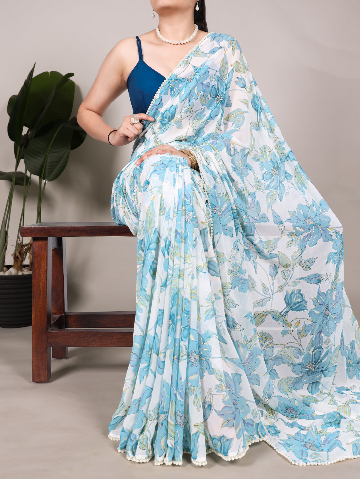 YNF 7006 Blue Color Weightless Marble Floral Print Pearl Lace Border Saree , Wedding, Festive, Events . Expected Delivery 4-6 Working Days @1599/- only | Designer Sarees, Embroidered Sarees, Sarees, Bollywood Sarees, Creative Sarees, Ethnic Saree, Modern Digital sarees, Party Wear Sarees