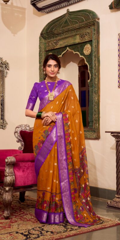 YNF 7031 Mustad Color Poly Cotton Kalamkari Print Saree Casual, Wedding, Festive, Events . Expected Delivery  4-6 Working Days @1699/- only                                                                                                                                           | Designer Sarees, Embroidered Sarees, Sarees, Bollywood Sarees, Creative Sarees, Ethnic Saree, Modern Digital sarees, Party Wear Sarees