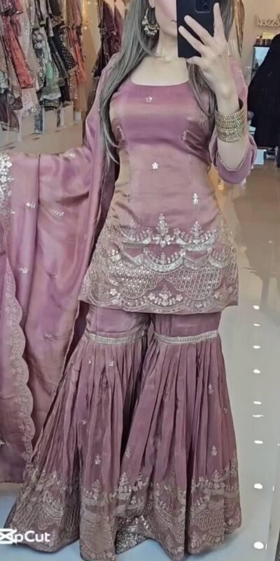 SSR 511 Onion Color Chinon Silk Sequence Work Salwar Suit Casual, Wedding, Festive, Events . Expected Delivery 4-6 Working Days @2099/- only | Casual Suits, Jump Suits, Salwar suit, Creative suits, Designer Suits, Palazzo Suits, Party Wear Suits, Patiala Suits, Straight Suits