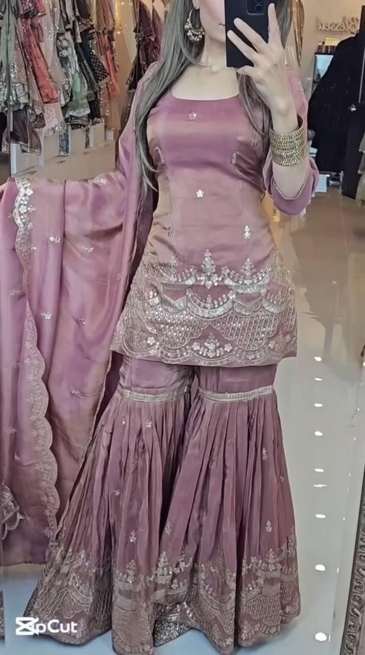 SSR 511 Onion Color Chinon Silk Sequence Work Salwar Suit Casual, Wedding, Festive, Events . Expected Delivery 4-6 Working Days @2099/- only | Casual Suits, Jump Suits, Salwar suit, Creative suits, Designer Suits, Palazzo Suits, Party Wear Suits, Patiala Suits, Straight Suits