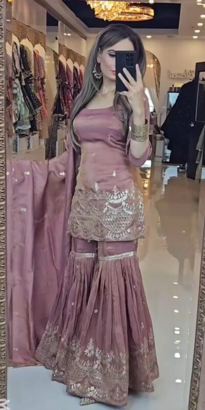 SSR 511 Onion Color Chinon Silk Sequence Work Salwar Suit Casual, Wedding, Festive, Events . Expected Delivery 4-6 Working Days @2099/- only | Casual Suits, Jump Suits, Salwar suit, Creative suits, Designer Suits, Palazzo Suits, Party Wear Suits, Patiala Suits, Straight Suits