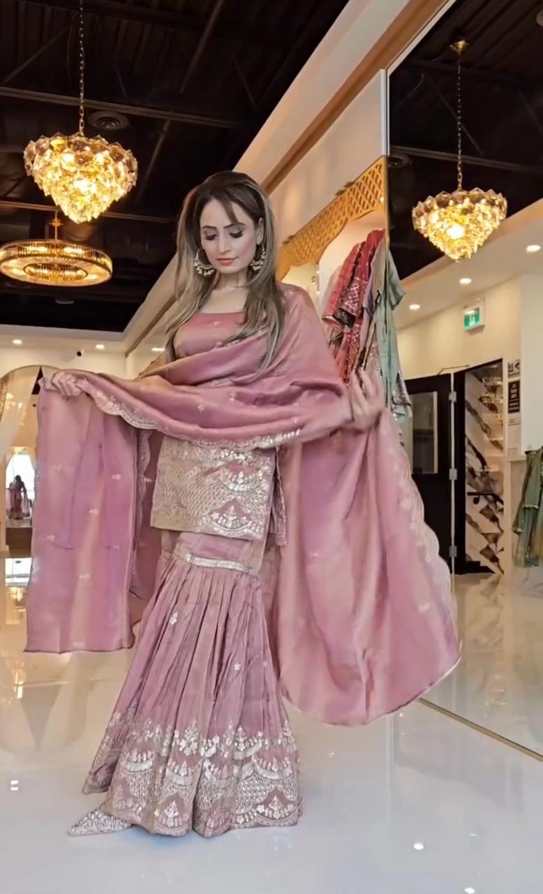 SSR 511 Onion Color Chinon Silk Sequence Work Salwar Suit Casual, Wedding, Festive, Events . Expected Delivery 4-6 Working Days @2099/- only | Casual Suits, Jump Suits, Salwar suit, Creative suits, Designer Suits, Palazzo Suits, Party Wear Suits, Patiala Suits, Straight Suits