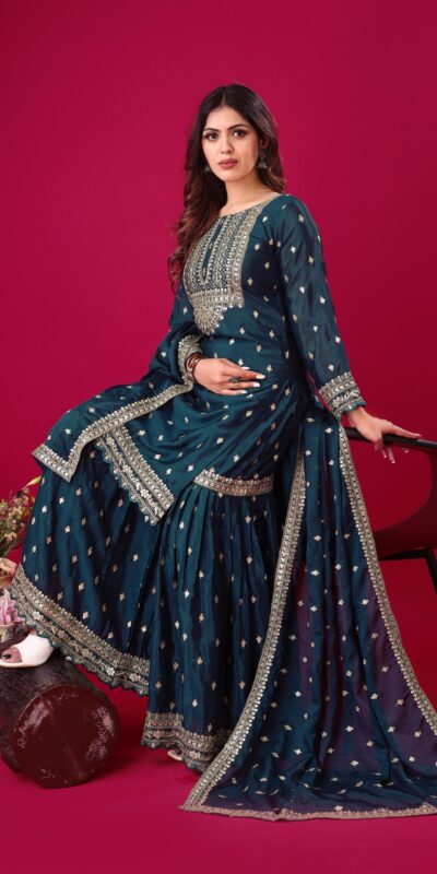 ZF 5006 Peacock Blue Color Chinon Silk Sequence Work Salwar Suit Casual, Wedding, Festive, Events . Expected Delivery 4-6 Working Days @2149/- only | Casual Suits, Jump Suits, Salwar suit, Creative suits, Designer Suits, Palazzo Suits, Party Wear Suits, Patiala Suits, Straight Suits