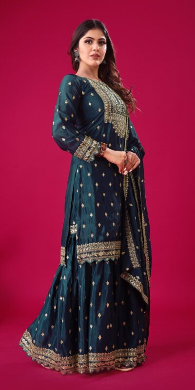 ZF 5006 Peacock Blue Color Chinon Silk Sequence Work Salwar Suit Casual, Wedding, Festive, Events . Expected Delivery 4-6 Working Days @2149/- only | Casual Suits, Jump Suits, Salwar suit, Creative suits, Designer Suits, Palazzo Suits, Party Wear Suits, Patiala Suits, Straight Suits