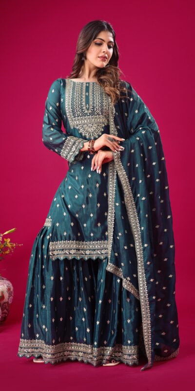 ZF 5006 Peacock Blue Color Chinon Silk Sequence Work Salwar Suit Casual, Wedding, Festive, Events . Expected Delivery 4-6 Working Days @2149/- only | Casual Suits, Jump Suits, Salwar suit, Creative suits, Designer Suits, Palazzo Suits, Party Wear Suits, Patiala Suits, Straight Suits