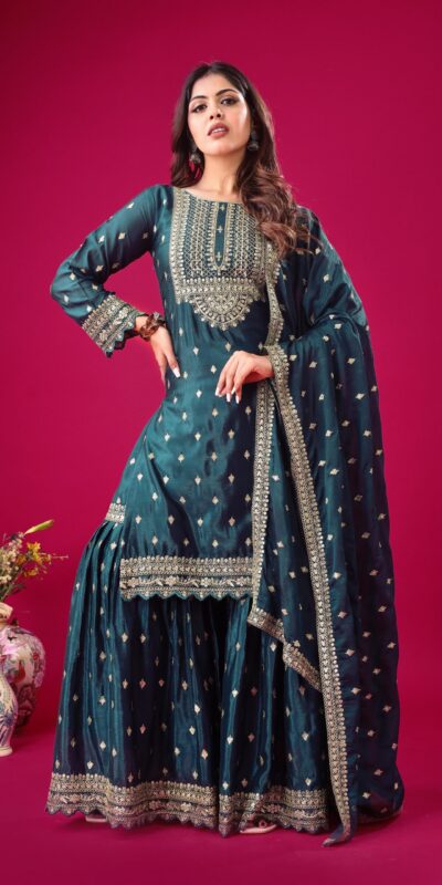 ZF 5006 Peacock Blue Color Chinon Silk Sequence Work Salwar Suit Casual, Wedding, Festive, Events . Expected Delivery 4-6 Working Days @2149/- only | Casual Suits, Jump Suits, Salwar suit, Creative suits, Designer Suits, Palazzo Suits, Party Wear Suits, Patiala Suits, Straight Suits