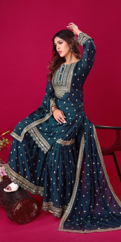 ZF 5006 Peacock Blue Color Chinon Silk Sequence Work Salwar Suit Casual, Wedding, Festive, Events . Expected Delivery 4-6 Working Days @2149/- only | Casual Suits, Jump Suits, Salwar suit, Creative suits, Designer Suits, Palazzo Suits, Party Wear Suits, Patiala Suits, Straight Suits