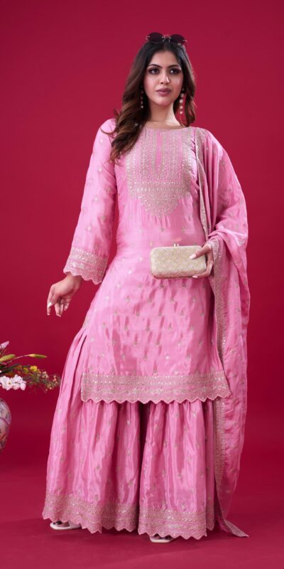 ZF 5006 Pink Color Chinon Silk Sequence Work Salwar Suit Casual, Wedding, Festive, Events . Expected Delivery 4-6 Working Days @2149/- only | Casual Suits, Jump Suits, Salwar suit, Creative suits, Designer Suits, Palazzo Suits, Party Wear Suits, Patiala Suits, Straight Suits