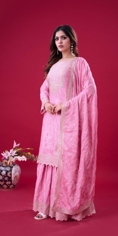 ZF 5006 Pink Color Chinon Silk Sequence Work Salwar Suit Casual, Wedding, Festive, Events . Expected Delivery 4-6 Working Days @2149/- only | Casual Suits, Jump Suits, Salwar suit, Creative suits, Designer Suits, Palazzo Suits, Party Wear Suits, Patiala Suits, Straight Suits