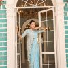 Sky Blue Chinon Embroidery Work Lace Border Saree