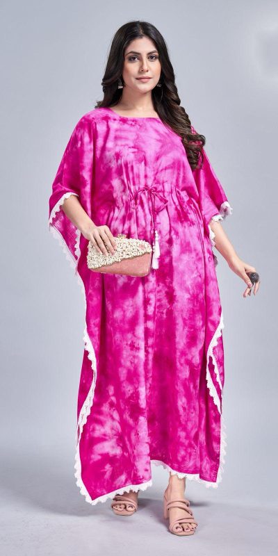 Glowing Pink Color Rayon Slab Center Belt Kaftan Suit