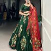 Wonderful Green Color Tushar Silk Printed Foil Work Lehenga Choli