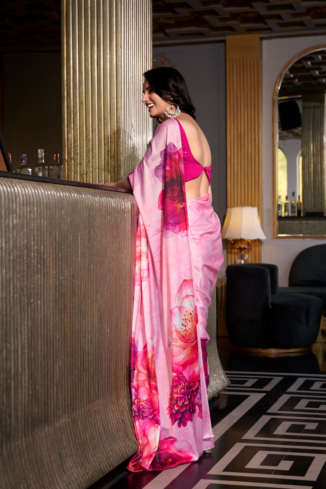 YNF 7026 Pink Color Satin Silk Printed Saree Casual, Wedding, Festive, Events . Expected Delivery 4-6 Working Days @1599/- only | Designer Sarees, Embroidered Sarees, Sarees, Bollywood Sarees, Creative Sarees, Ethnic Saree, Modern Digital sarees, Party Wear Sarees