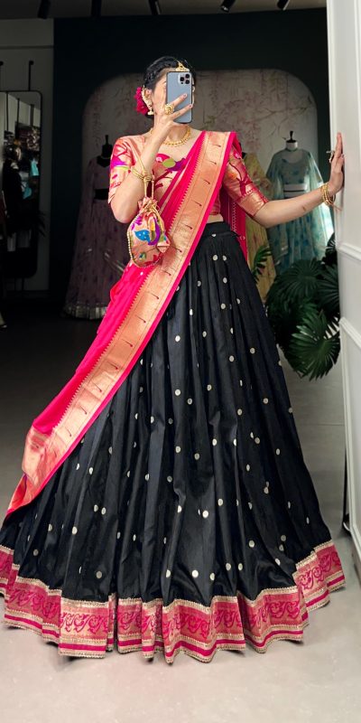 Black Jacquard Weaving Lehenga Choli
